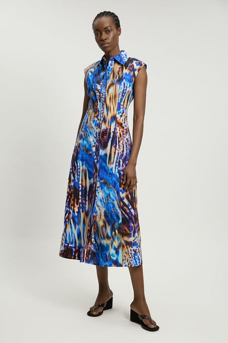 Cotton Top Stitch Woven Midaxi Shirt dress - Image 1