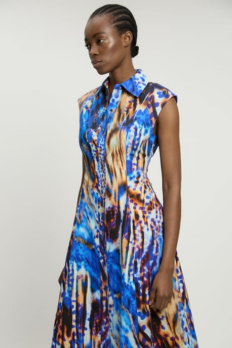 Cotton Top Stitch Woven Midaxi Shirt dress - Image 4
