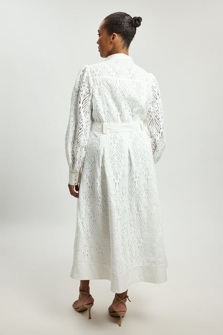 Plus Size Cotton Cutwork Woven Shirt Midi Dress - Image 3