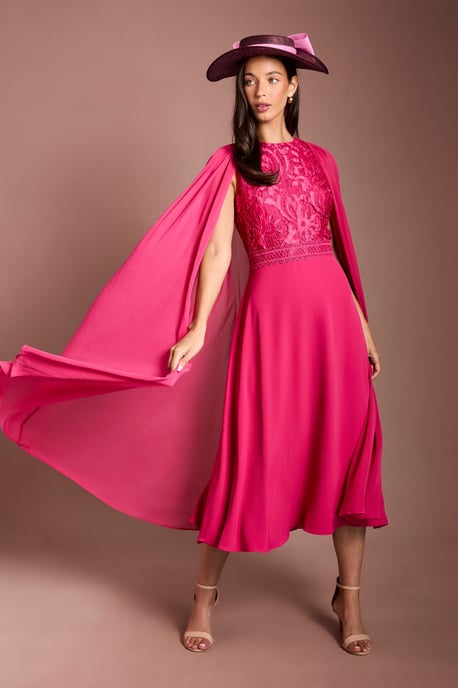 Lisa Tan Cape Sleeve Lace Midi Dress - Image 1