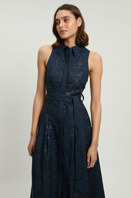 Linen Matte Sequin Collared Midi Dress - Image 2