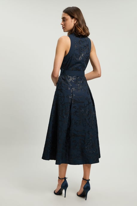 Linen Matte Sequin Collared Midi Dress - Image 3