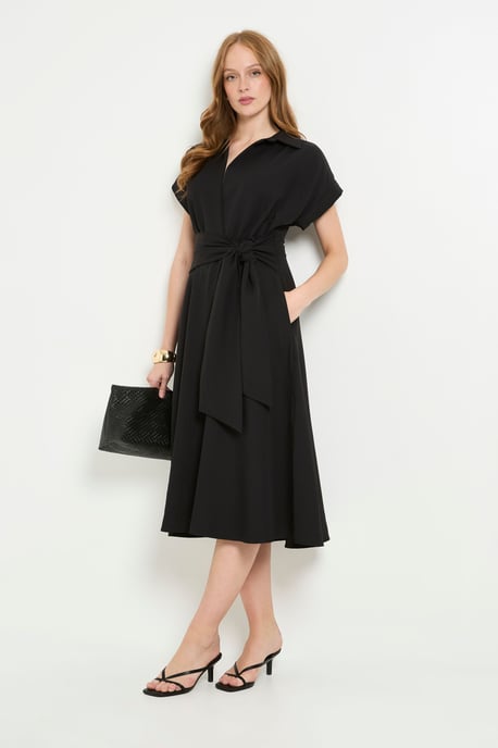 Formal Front Tie Shirt Midi Dress - Image 1