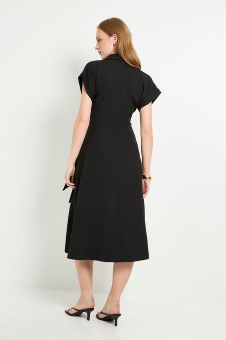 Formal Front Tie Shirt Midi Dress - Image 3