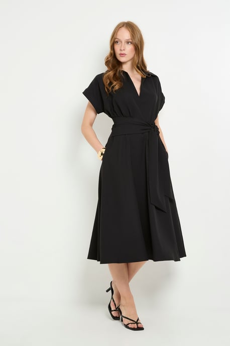 Formal Front Tie Shirt Midi Dress - Image 4