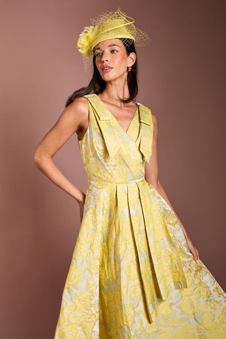 Lisa Tan Bow Shoulder Jacquard Midi Dress - Image 2