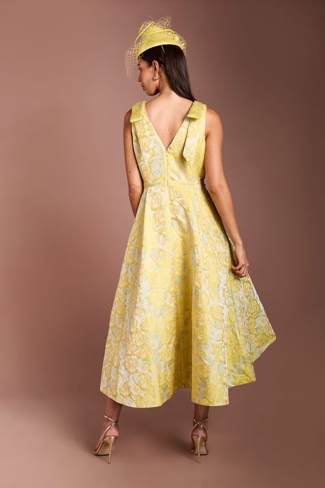 Lisa Tan Bow Shoulder Jacquard Midi Dress - Image 4