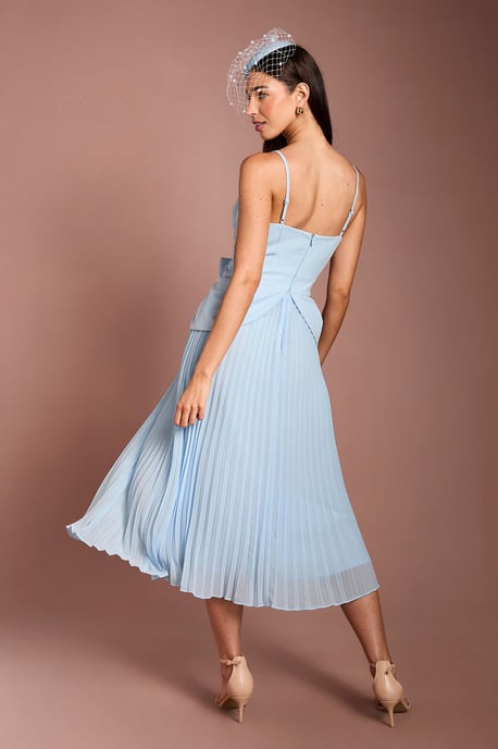 Lisa Tan Bow Detail Crepe Bodice Pleated Midi Dress - Image 3