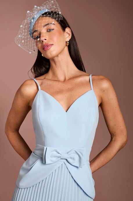 Lisa Tan Bow Detail Crepe Bodice Pleated Midi Dress - Image 4