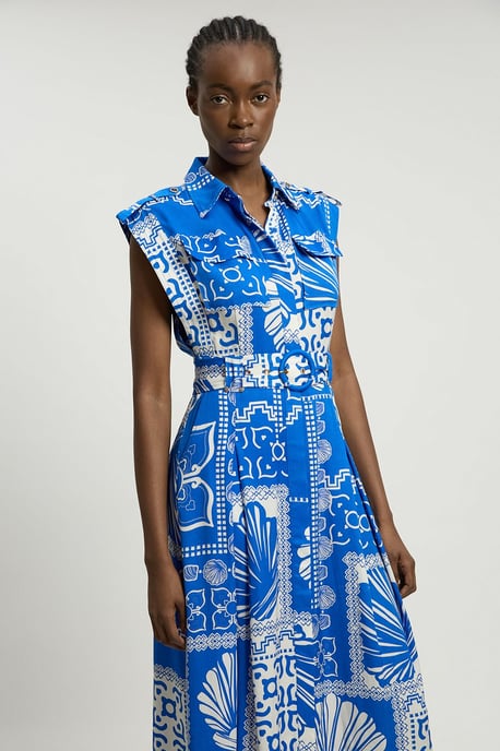 Premium Viscose Linen Print Belted Woven Midi Dress - Image 2