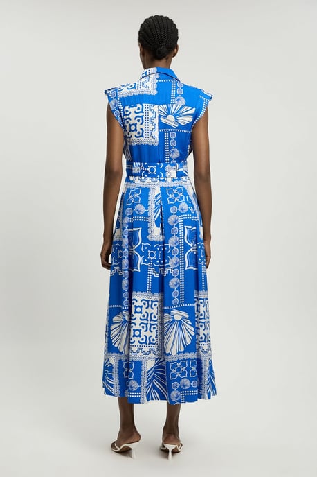 Premium Viscose Linen Print Belted Woven Midi Dress - Image 3