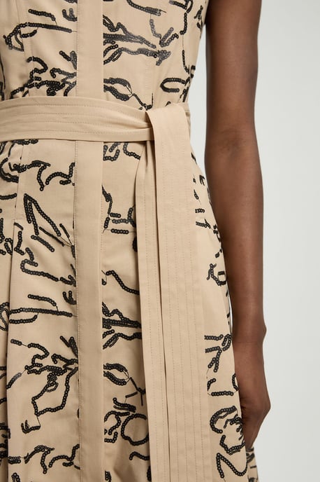 Linen Matte Sequin Collared Midi Dress - Image 2