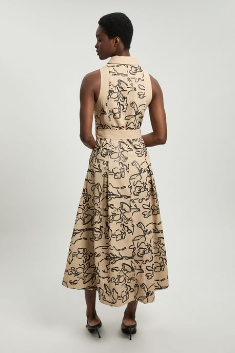 Linen Matte Sequin Collared Midi Dress - Image 3