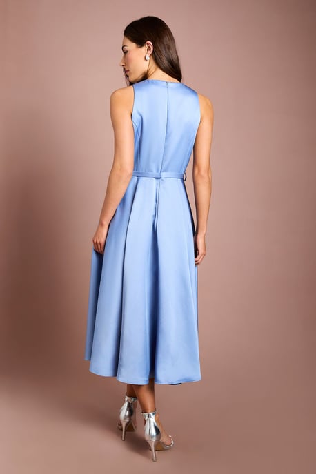 Bow Trim V Neck Volume Skirt Midi Dress - Image 3