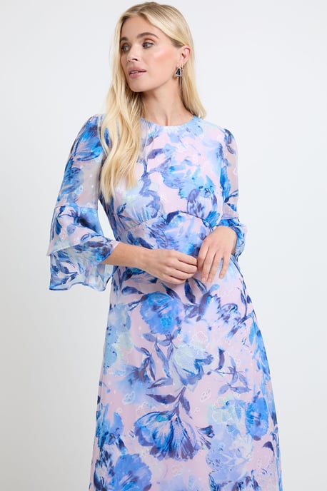 Petite Floral Burn Out Ruffle Sleeve Midi Dress - Image 2