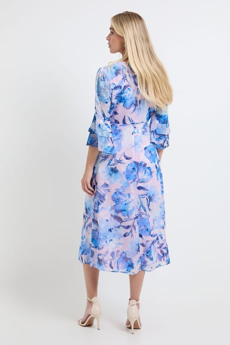 Petite Floral Burn Out Ruffle Sleeve Midi Dress - Image 3