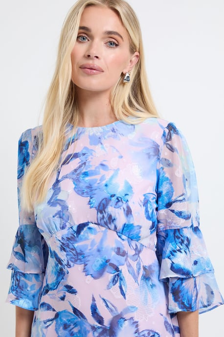 Petite Floral Burn Out Ruffle Sleeve Midi Dress - Image 4