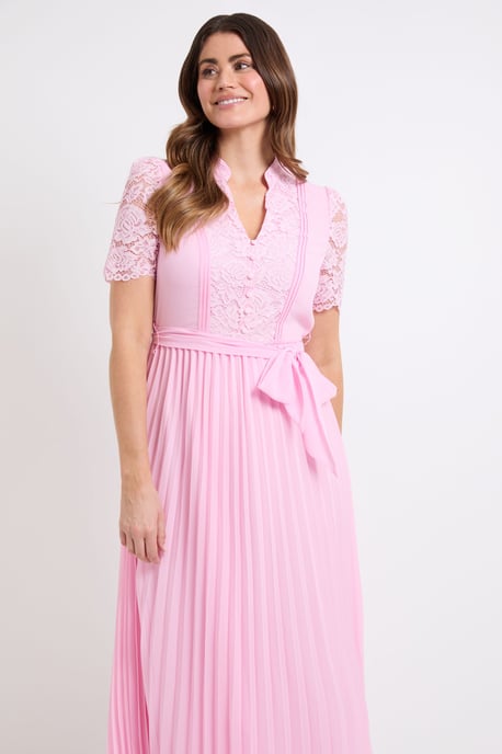 Lace Collarless Pleated Midi Dress - Image 2
