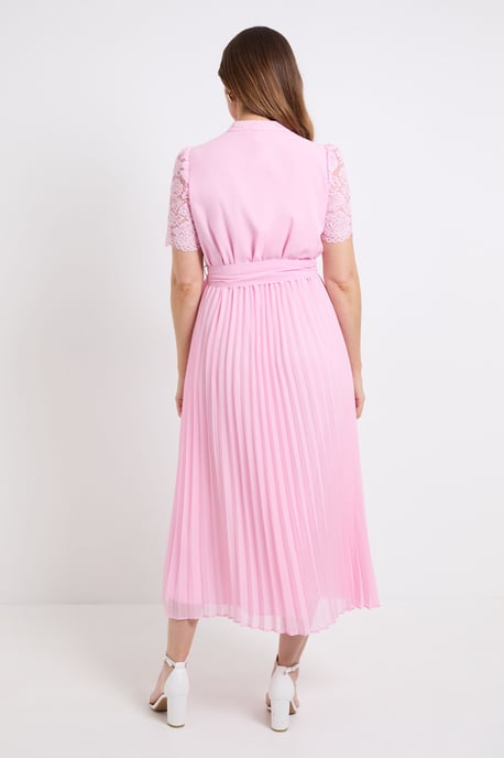 Lace Collarless Pleated Midi Dress - Image 3