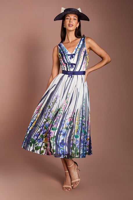 Lisa Tan Bow Detail Printed Organza Midi Dress - Image 1