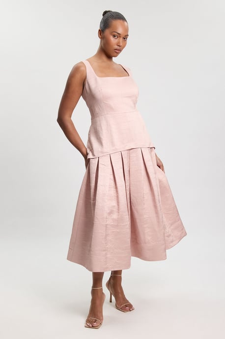 Plus Size Textured Tailored Twill Full Skirt Midi Dress - Image 1