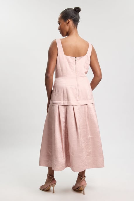 Plus Size Textured Tailored Twill Full Skirt Midi Dress - Image 3