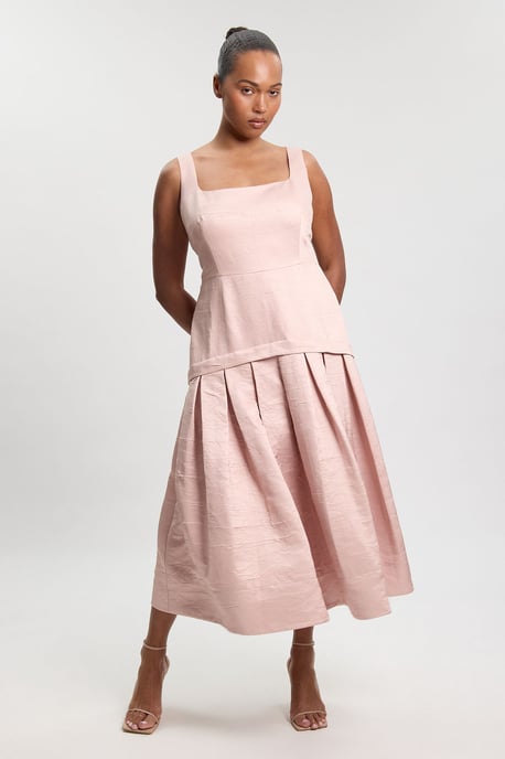 Plus Size Textured Tailored Twill Full Skirt Midi Dress - Image 4