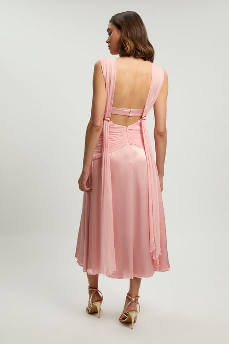 Viscose Georgette Ruffle Sleeveless Woven Midi Dress - Image 3