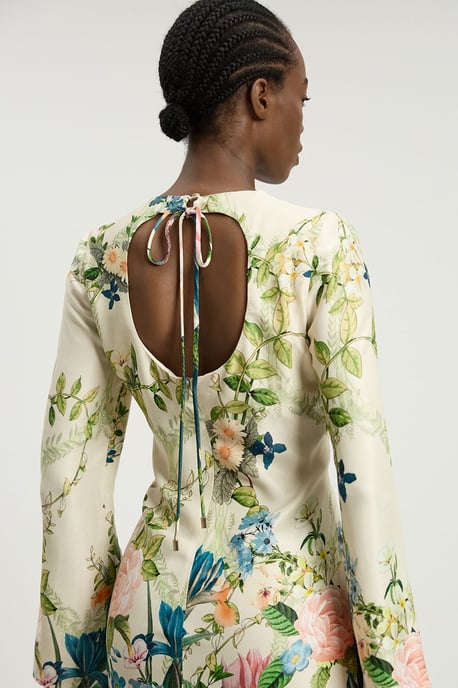 Floral Print Viscose Satin Crepe Woven Midi Dress - Image 2