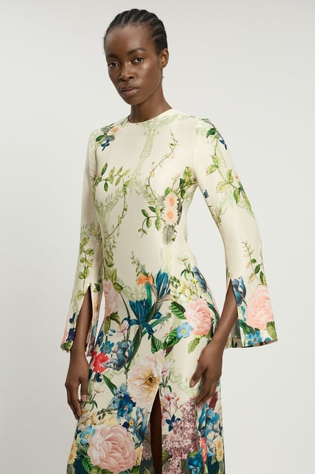Floral Print Viscose Satin Crepe Woven Midi Dress - Image 3