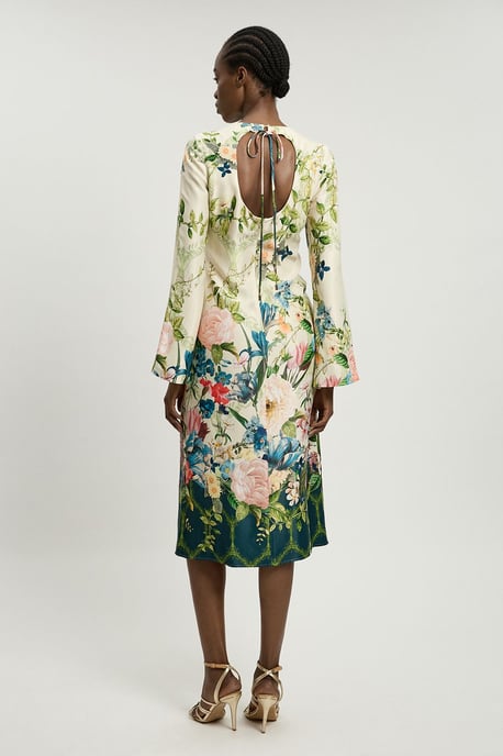 Floral Print Viscose Satin Crepe Woven Midi Dress - Image 4
