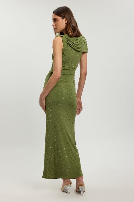 Twist Detail Studded Jersey Maxi Dress - Image 3