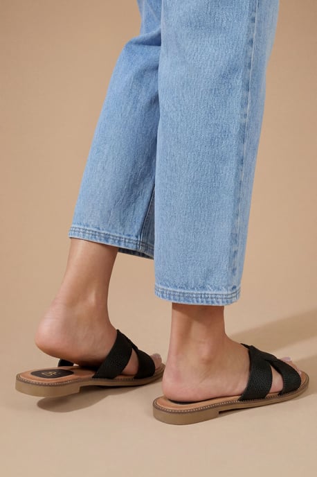 Riley Textile Cross Strap Flat Sliders - Image 2
