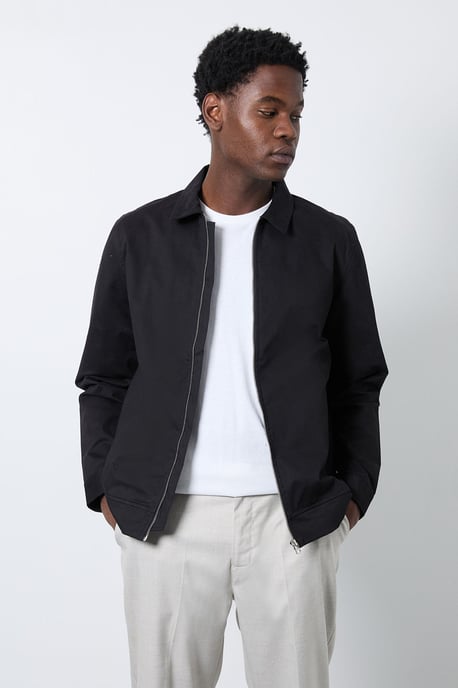 Black Cotton Harrington Jacket - Image 1