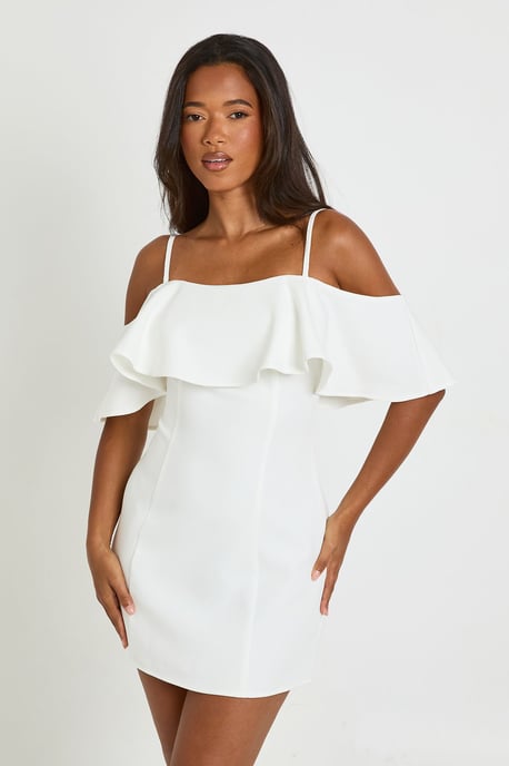 Tailored Strappy Foldover Ruffle Mini Dress - Image 1