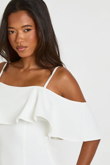 Tailored Strappy Foldover Ruffle Mini Dress - Image 4