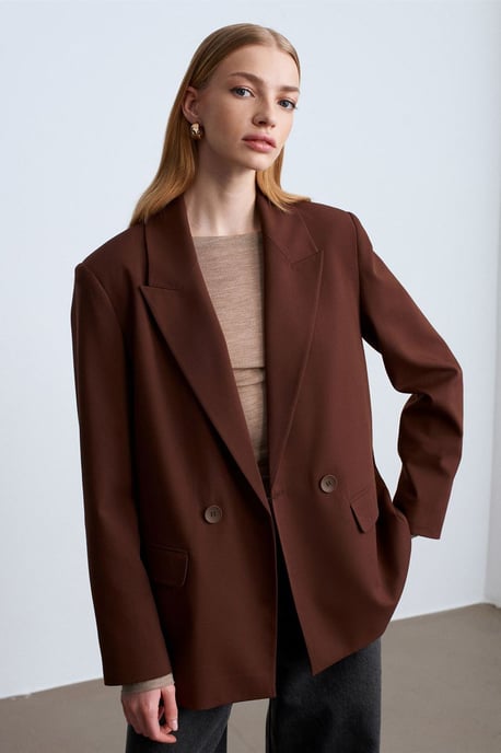 Oversized Long Crepe Blazer Jacket - Image 2