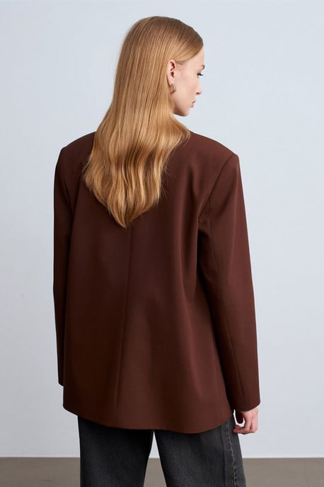 Oversized Long Crepe Blazer Jacket - Image 3