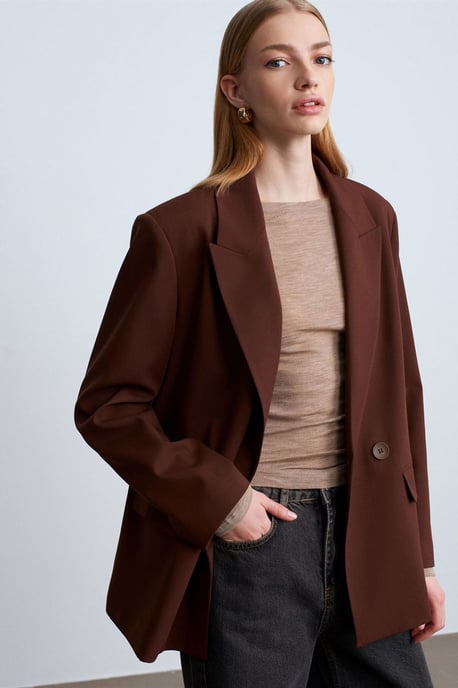 Oversized Long Crepe Blazer Jacket - Image 4