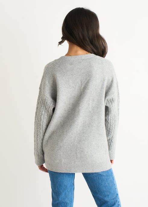 Grey Cable Patch Pocket Knitted Cardigan - Image 4