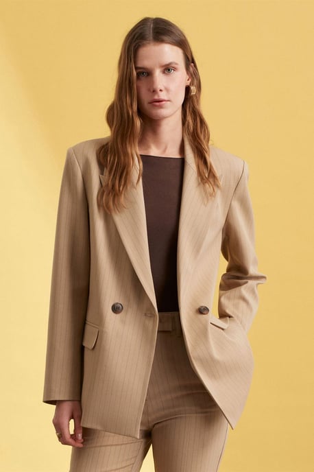 Randig crepe-blazer med sjalkrage - Image 3