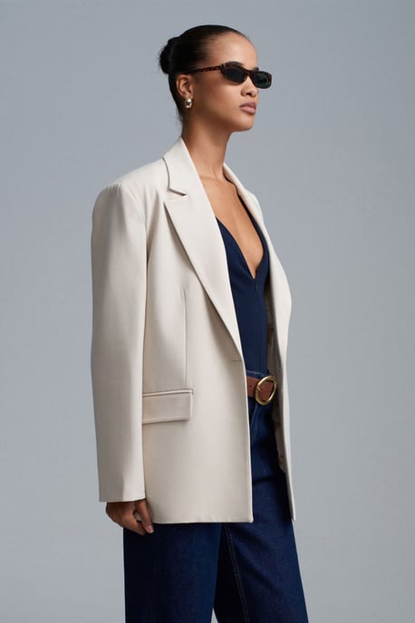Lange Geweven Blazer Met Sjalkraag - Image 1
