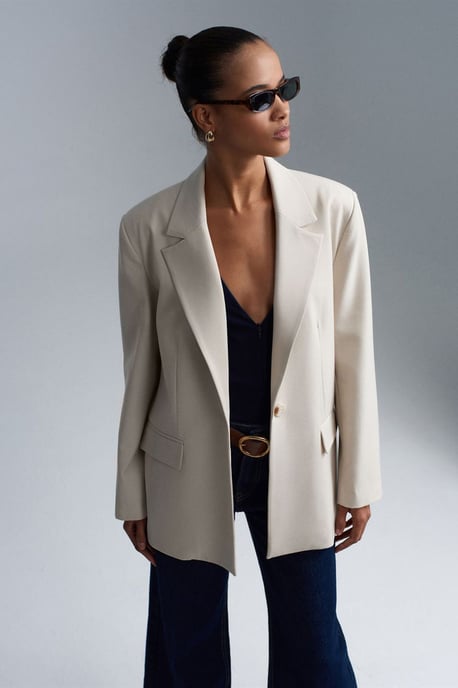Lange Geweven Blazer Met Sjalkraag - Image 4