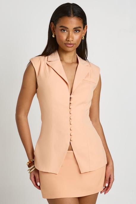 Button Detail Cinched Waistcoat - Image 1