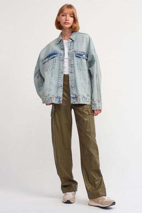 Överdimensionerad Denimknappjacka - Image 3