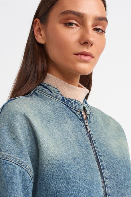 Överdimensionerad Lång Denim Puffy-Jacka - Image 4