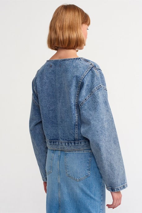 Damkort bälte denim bikerjacka - Image 2