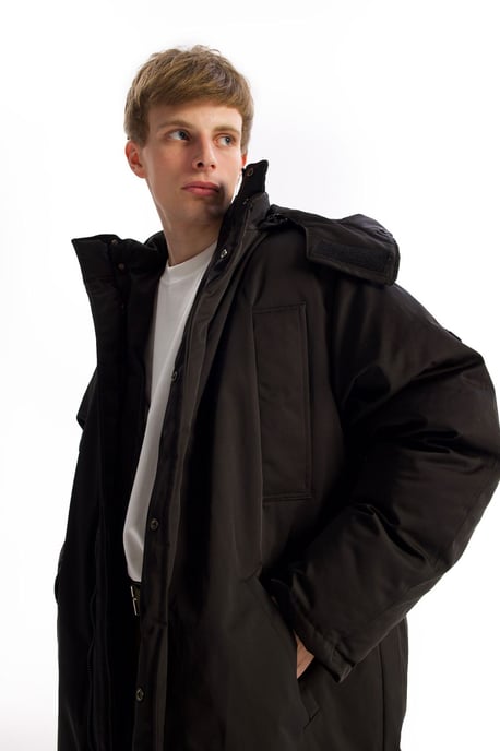 Hooded Lång Pufferjacka med Fickor - Image 2