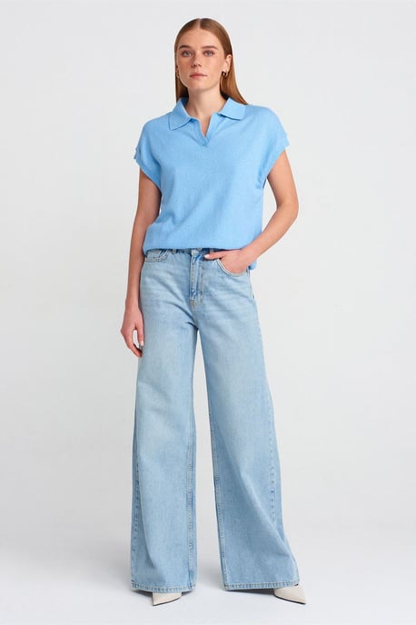 High Waist Wide Leg Cotton Denim Jeans - Image 1