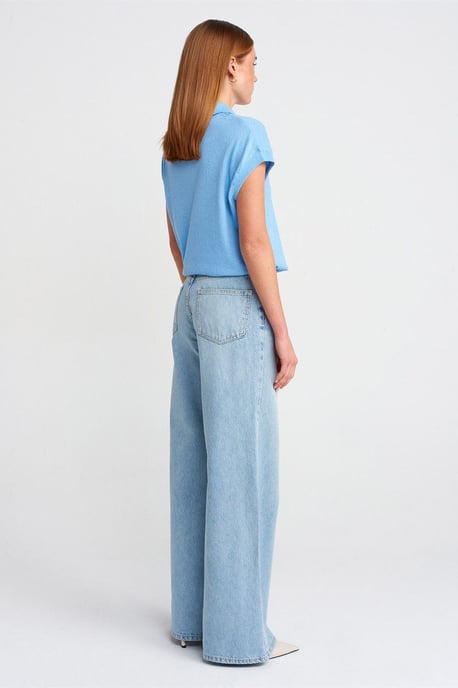 High Waist Wide Leg Cotton Denim Jeans - Image 2